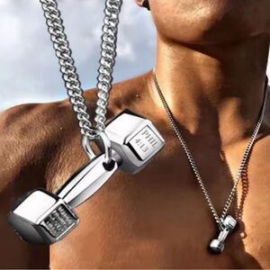 Men’s Christian Bible Verse Dumbbell Necklace 24”